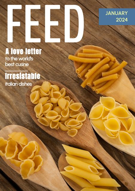 This visually appealing photo showcases assorted pasta shapes elegantly presented on wooden spoons. Perfect for promoting Italian restaurants, cooking classes, food blogs, recipe books, and gourmet magazines focusing on Mediterranean cuisine. Ideal for marketing material emphasizing traditional and cozy culinary practices.