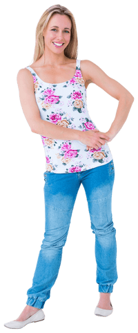 smiling woman posing in floral tank top on transparent background - Download Free Stock Videos Pikwizard.com