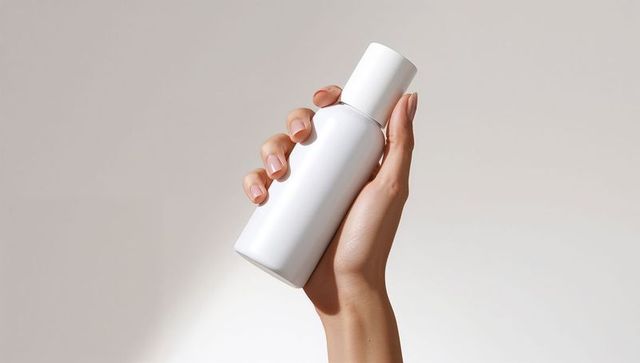 Elegant Hand Holding Minimalist White Skincare Bottle