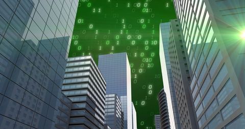 Digital Binary Code Blended with Modern Skyscrapers - Download Free Stock Images Pikwizard.com