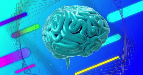 Abstract Digital Brain Over Colorful Geometric Background