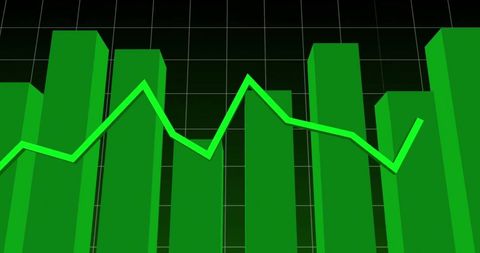 green bar and line chart on black grid representing financial data - Download Free Stock Images Pikwizard.com