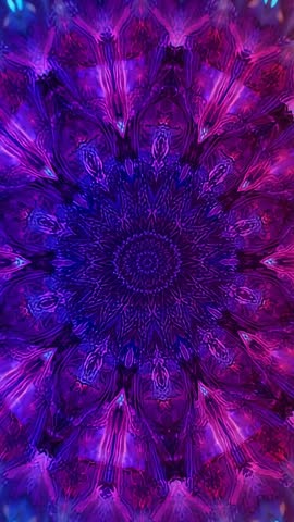 Pulsing Kaleidoscope Mandala Looping Vertical Video with Rotating Neon Purple and Cyan Rings
