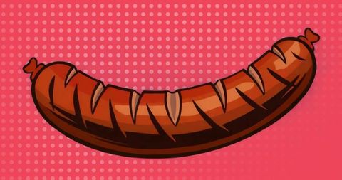 Stylized grilled sausage in pop art comic design