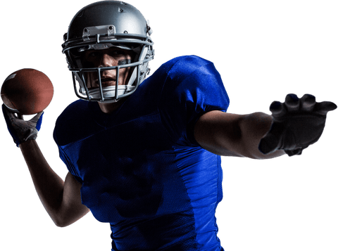 Dynamic rugby player throwing ball on transparent background