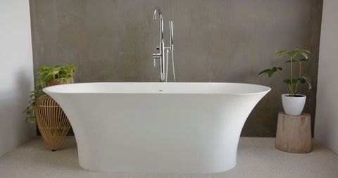 Minimalist Bathroom with Freestanding Bathtub and Plants