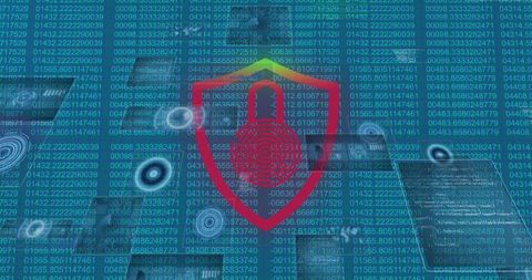 Digital security concept with lock and data streams