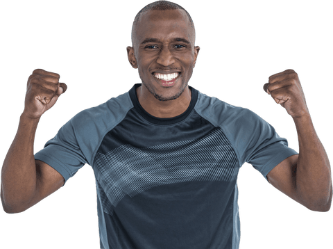 Transparent Portrait of Cheering Rugby Player Exuding Joy