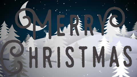 Winter Landscape with Falling Snow and Merry Christmas Text
