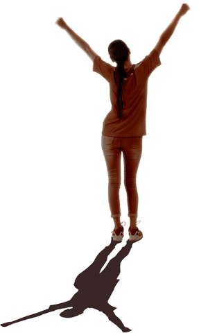 Caucasian Woman in Sportswear Raising Hands Celebrating on Transparent Background