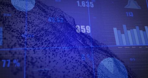 Dynamic particle wave with futuristic data dashboard elements