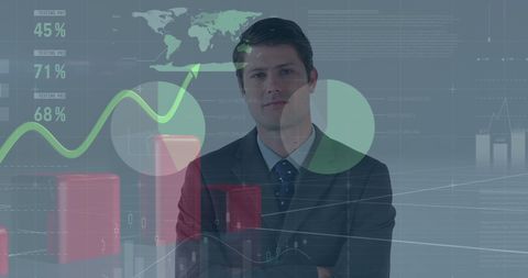 Confident Businessman Overlays Global Financial Data - Download Free Stock Images Pikwizard.com