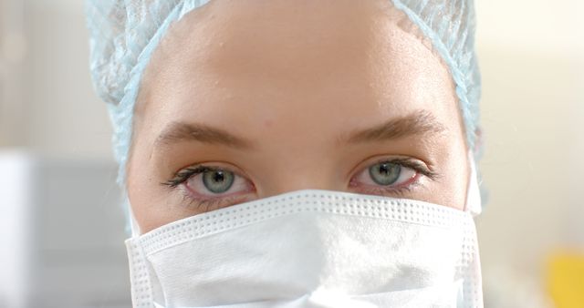 Healthcare Worker Wearing Protective Mask and Cap Closeup - Download Free Stock Images Pikwizard.com