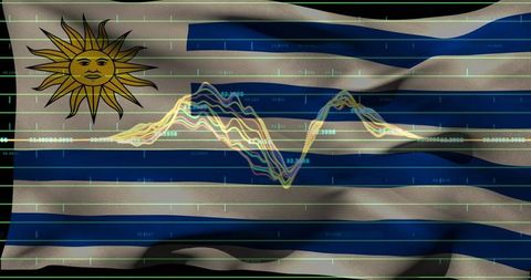 Innovative Uruguay Flag with Digital Waveform Art Overlay