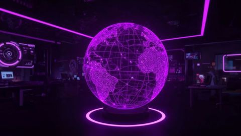 Futuristic Holographic Globe in Modern Tech Lab