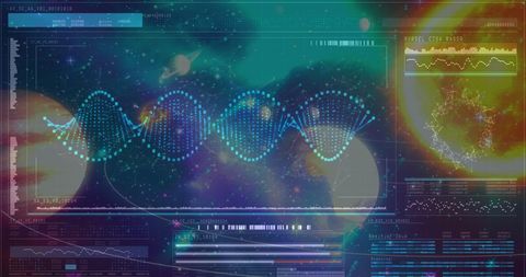 Futuristic Digital DNA Interface with Cosmic Background - Download Free Stock Images Pikwizard.com