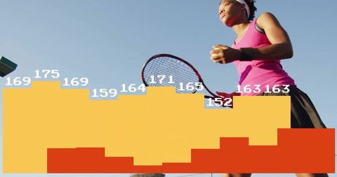 Woman Tennis Player Analyzing Performance with Bar Chart Overlay