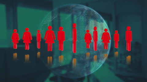 Global Market Animation with People Icons and Spinning Globe