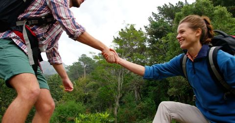 Caucasian Travelers Uniting Strong Bonds Amid Exploration