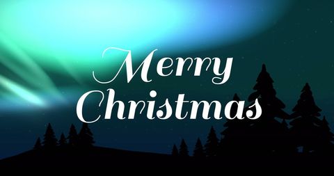 Northern Lights Christmas Greeting with Pine Tree Silhouette - Download Free Stock Images Pikwizard.com