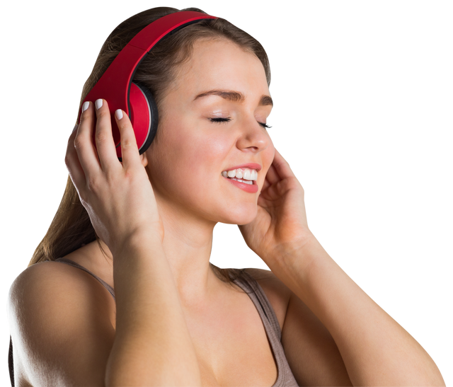 Woman Enjoying Music with Red Headphones in Transparent Background - Download Free Stock Videos Pikwizard.com