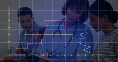 Medical Professionals Analyzing Data with Graph Overlay