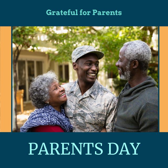 Grateful For Parents: African American Soldier with Loving Senior Parents - Download Free Stock Templates Pikwizard.com