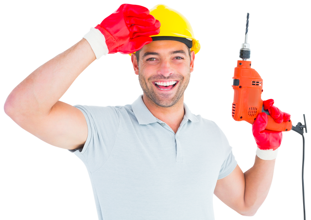 Smiling Manual Worker Holding Drill in Transparent Background - Download Free Stock Videos Pikwizard.com