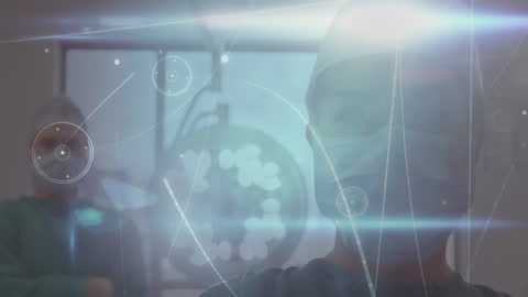 Futuristic Digital Overlay with Surgeon in Hospital
