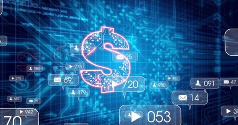 Futuristic Neon Dollar Sign in Digital Interface