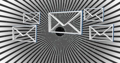 Whirlpool of digital mail with envelope icons and lines