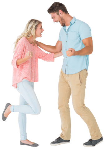 Joyful couple cheering on transparent background