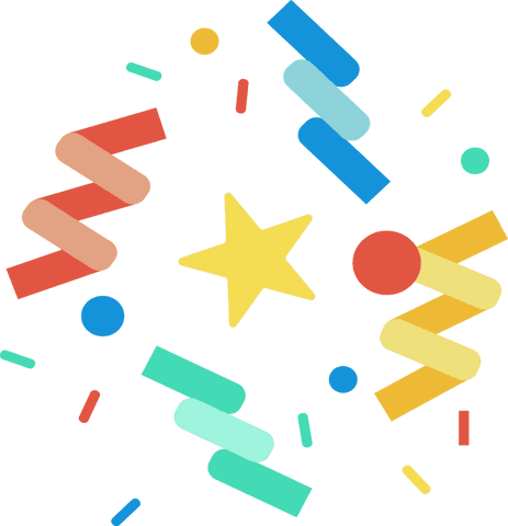 Colorful geometric elements on transparent background with star