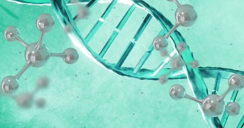 Molecules in Motion Surrounding DNA Strand, Highlighting Genetic Research