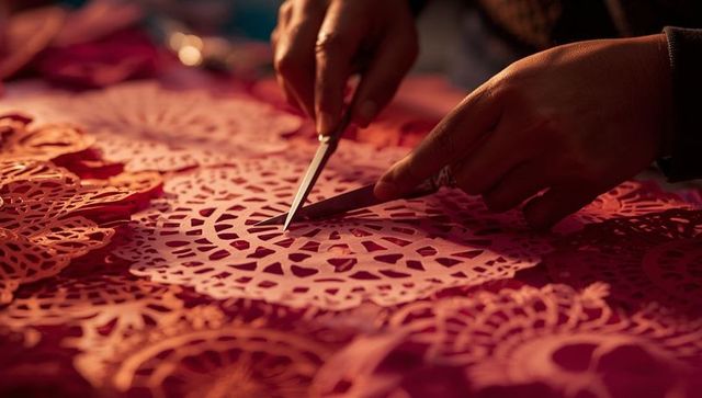 Creating intricate mandala paper cutouts in craft studio