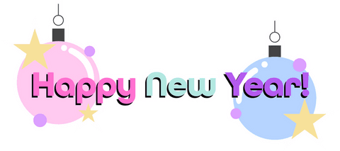 Transparent New Year Greeting with Pastel Baubles and Stars
