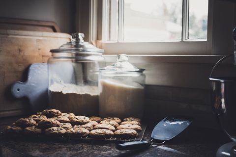 Freshly Baked Chocolate Chip Cookies in Rustic Kitchen Setting