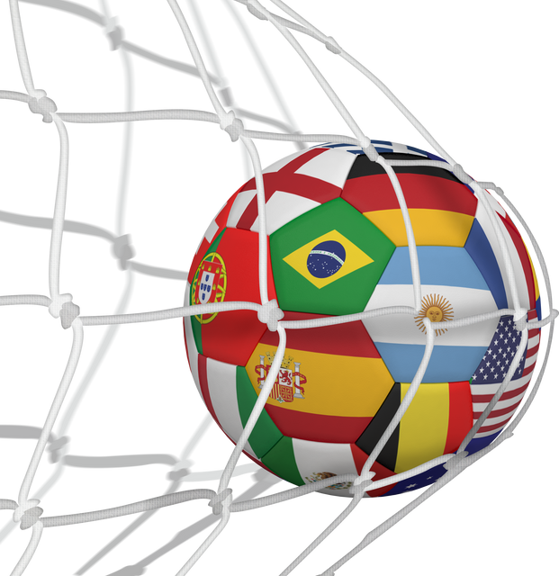 Transparent football with various national flags hitting the goal net, sports and competition - Download Free Stock Videos Pikwizard.com