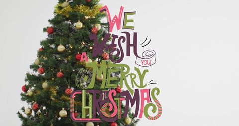 Festive Christmas Tree and Merry Christmas Text - Download Free Stock Images Pikwizard.com