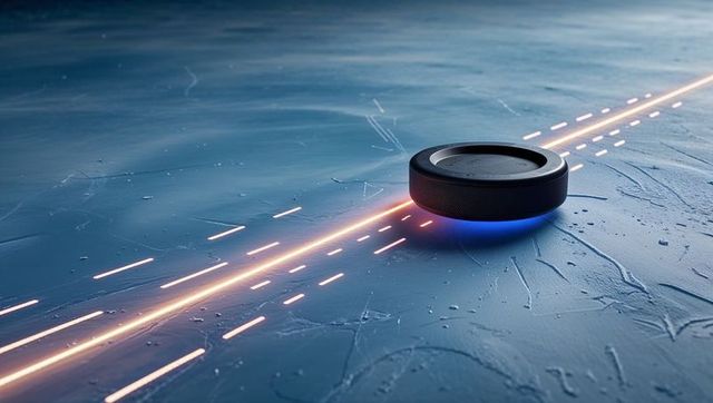 Futuristic smart speaker on textured surface with neon highlighting