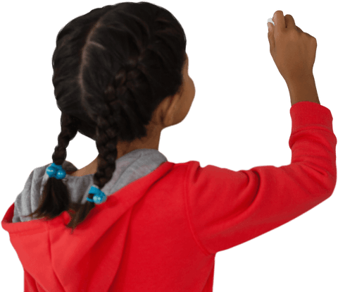 Rear View of Girl with Braided Hair Holding Chalk on Transparent Background - Download Free Stock Videos Pikwizard.com