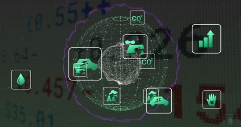 Digitally generated eco symbols and global network connections