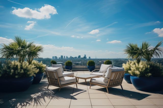 Modern Rooftop Terrace with Cityscape View and Cozy Seating - Download Free Stock Images Pikwizard.com