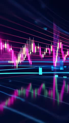 Vertical Neon Candlestick Chart Animation Visualizing Futuristic Financial Market Data