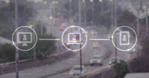 Highway Scene with Digital Connectivity Network Overlay