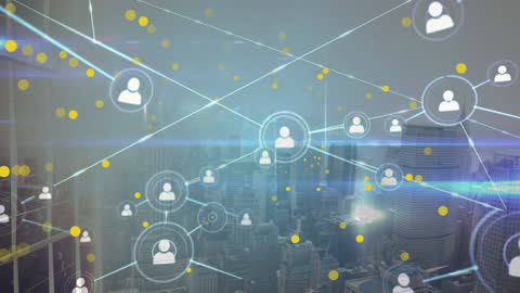 Digital Network Connections Over Cityscape