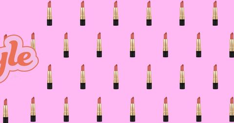 Stylish lipstick pattern on vibrant pink background