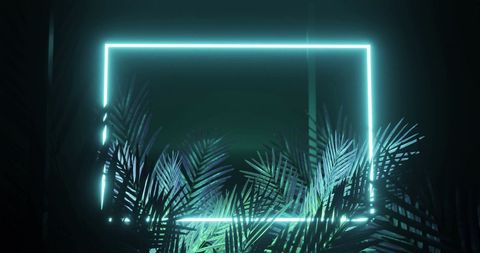 Futuristic Neon Frame with Palm Leaves
