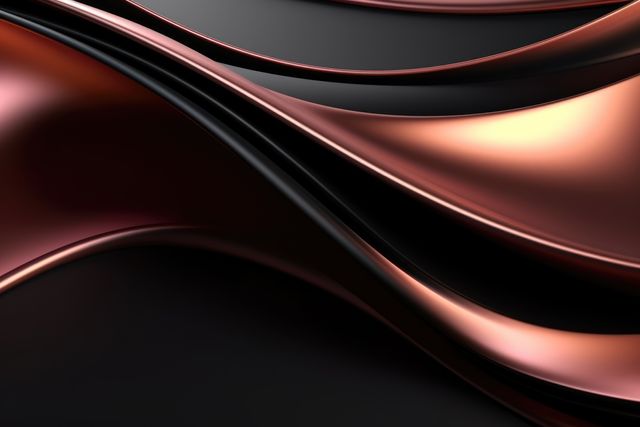 Shiny rose gold and black abstract curves, created using generative ai technology. Luxury, interior design and abstract background concept digitally generated image.