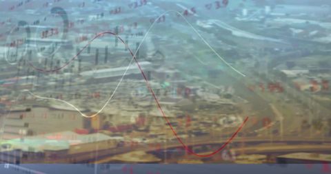 Cityscape Merged with Dynamic Financial Data Visualization